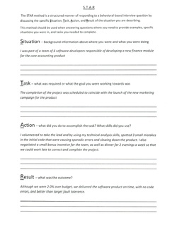 star method interview worksheet examples questions way structured answering specific asked provide where weebly
